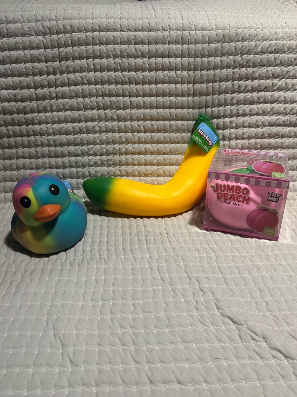 Squeeezy Banana, Duck, and Peach